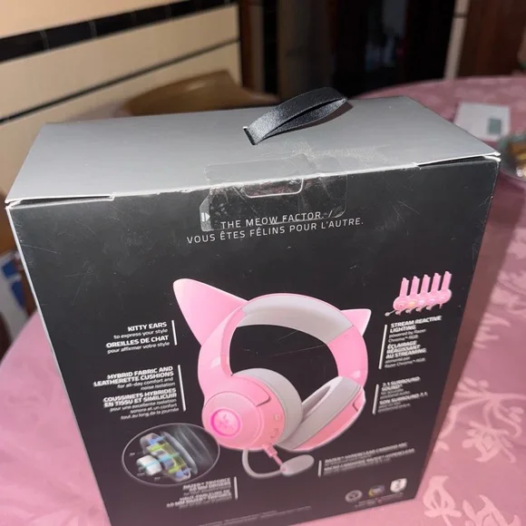 Razer Pink and Gray Over-Ear Headphones with Cat Ear Design - Picture 2 of 4
